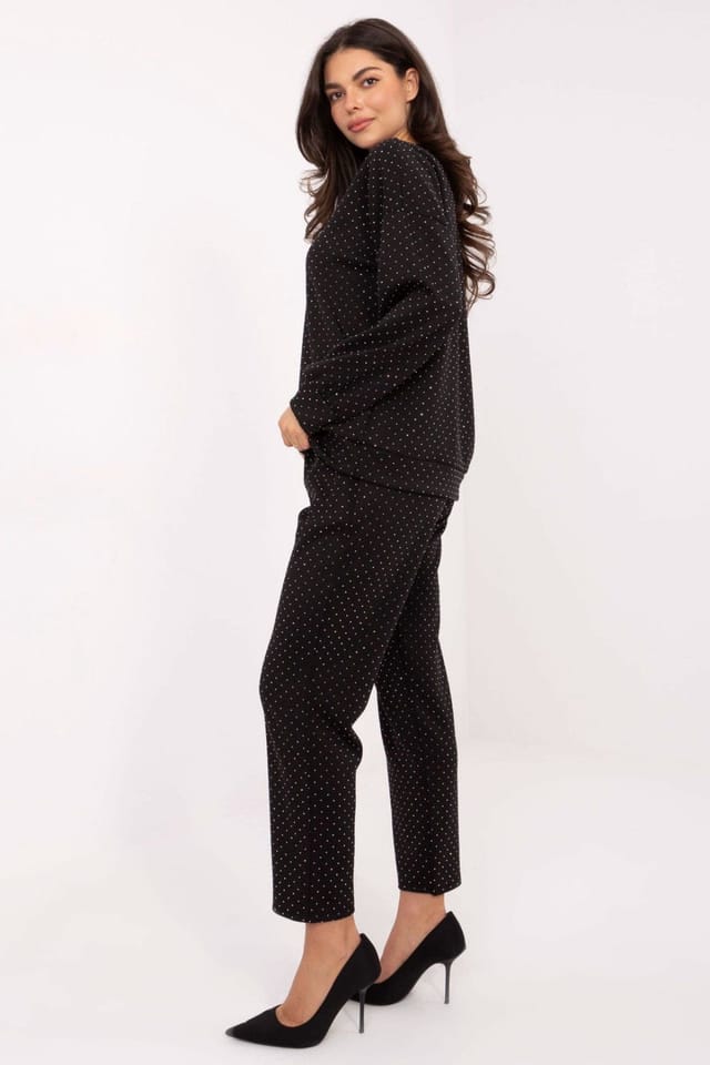 Love Lace Love Lace Women's Rhinestone Embellished Tracksuit Set in Black - 2