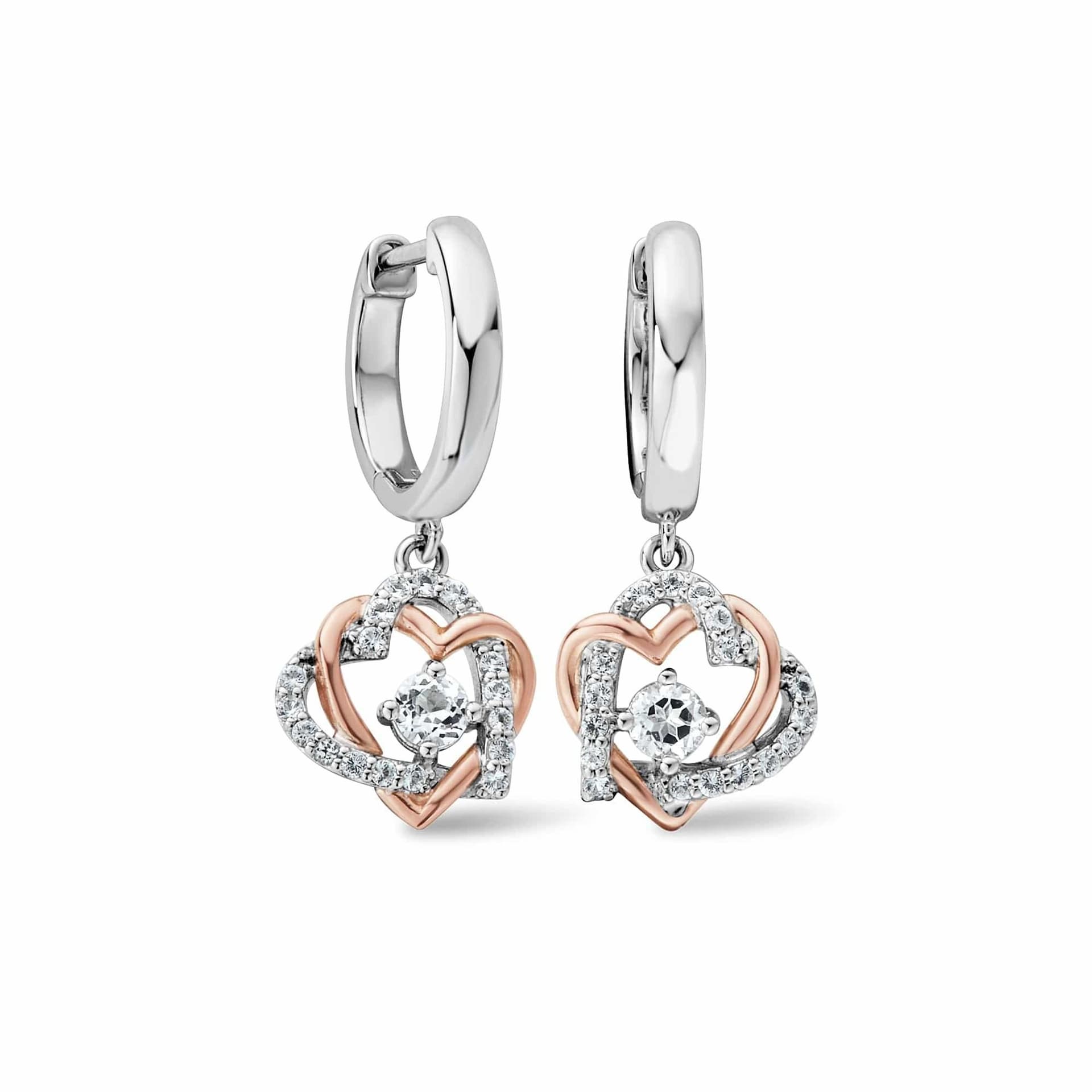 Clogau Clogau Sterling Silver Heart Drop Earrings with Topaz in