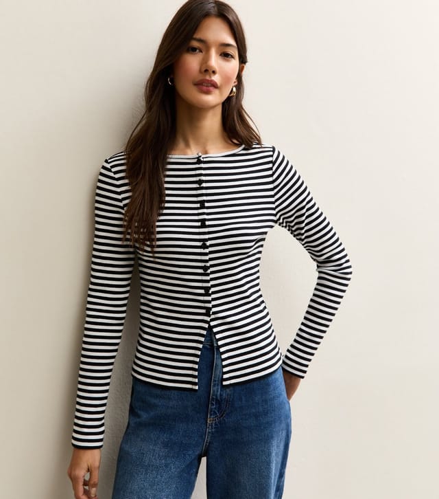 New Look Women's Black Striped Button Up Long Sleeve Top New Look - 2