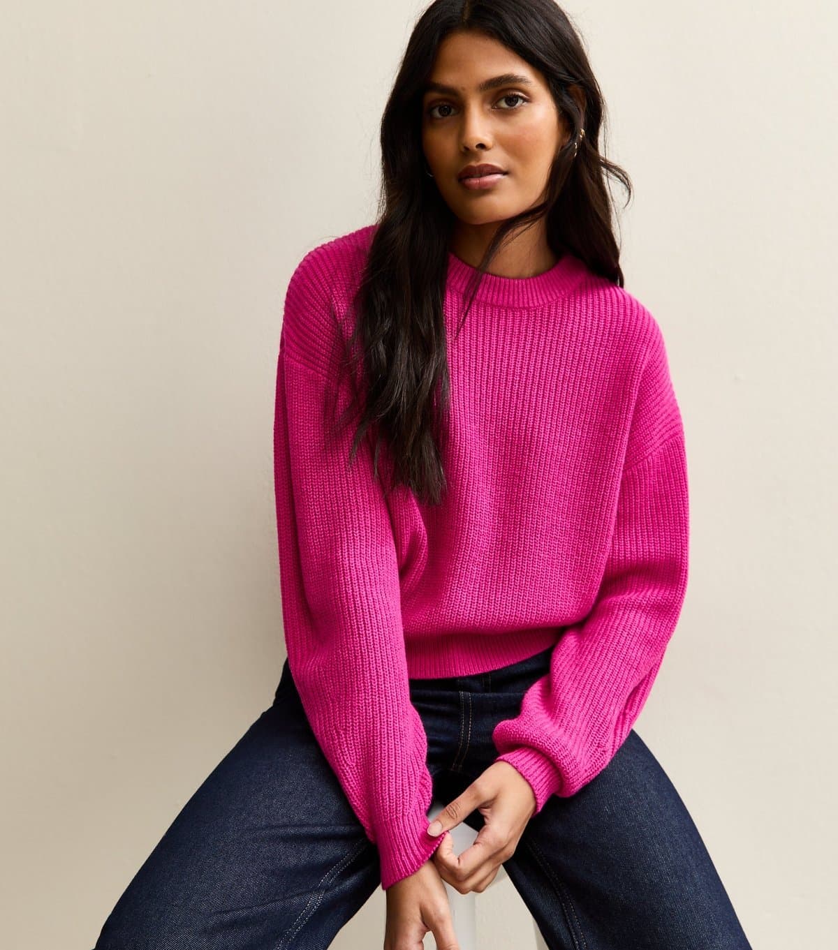 New Look New Look Hot Pink Ribbed Crew Neck Knit Jumper