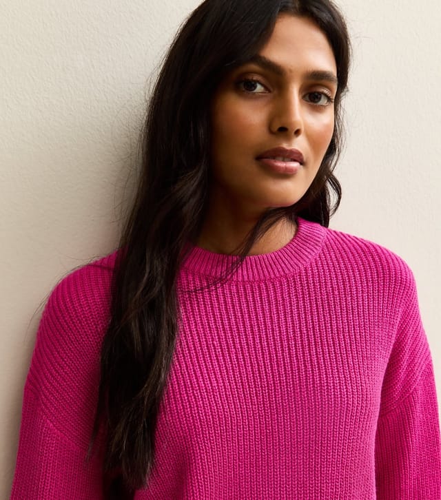 New Look Women's Hot Pink Ribbed Crew Neck Knit Jumper New Look - 2