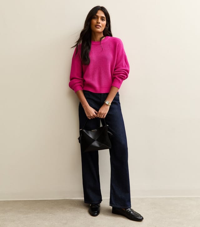 New Look Women's Hot Pink Ribbed Crew Neck Knit Jumper New Look - 3