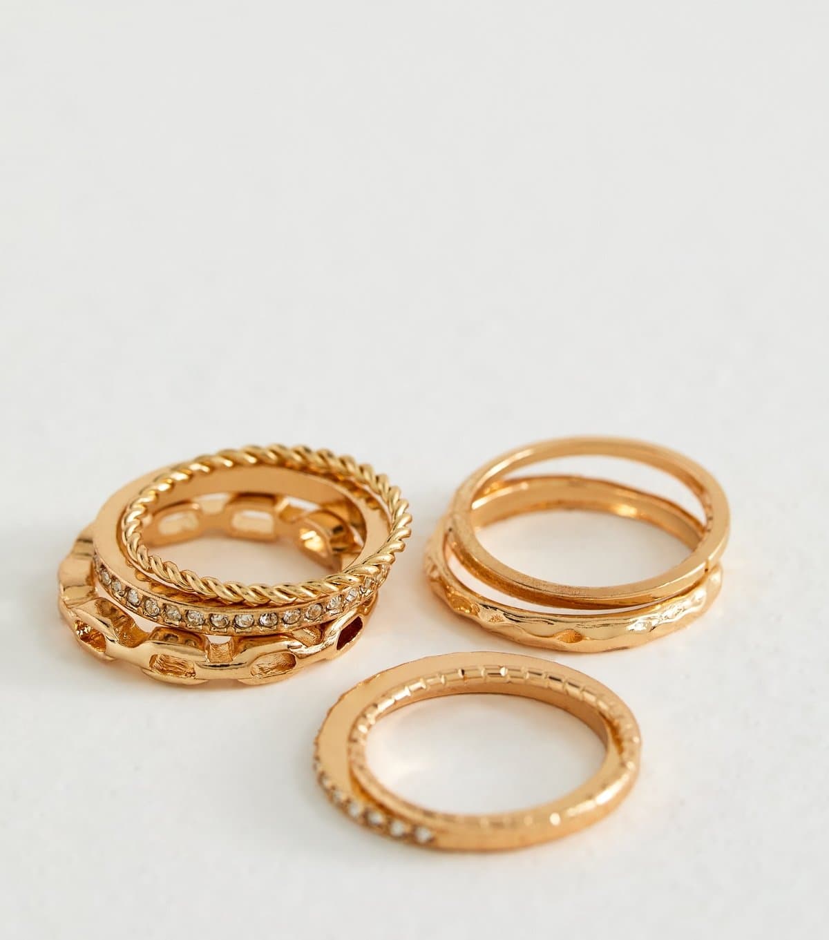 New Look Gold Tone Pack of 8 Stackable Textured Rings New Look