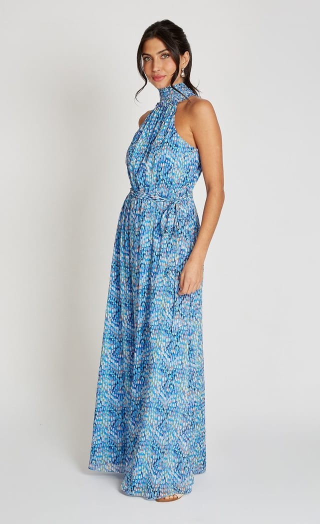 Little Mistress Little Mistress Women's Blue Print Chiffon Maxi Dress - 2