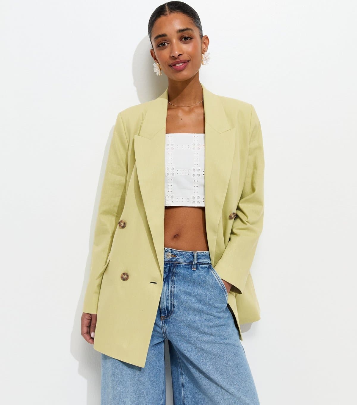 New Look Women's Bright Green Linen Blend Blazer New Look