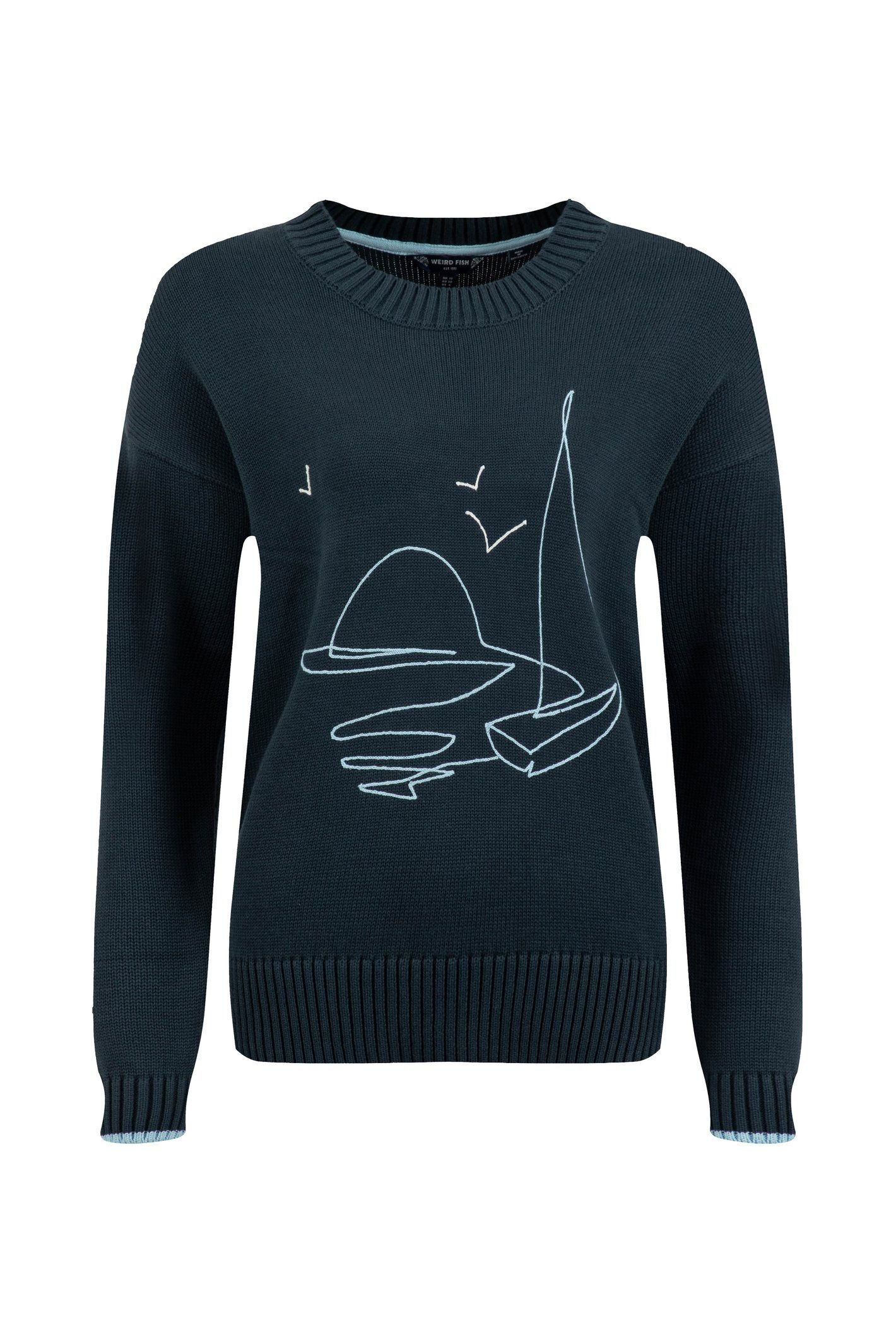 Weird Fish Weird Fish Women's Lauro Embroidered Crew Knit Jumper in Navy - 2