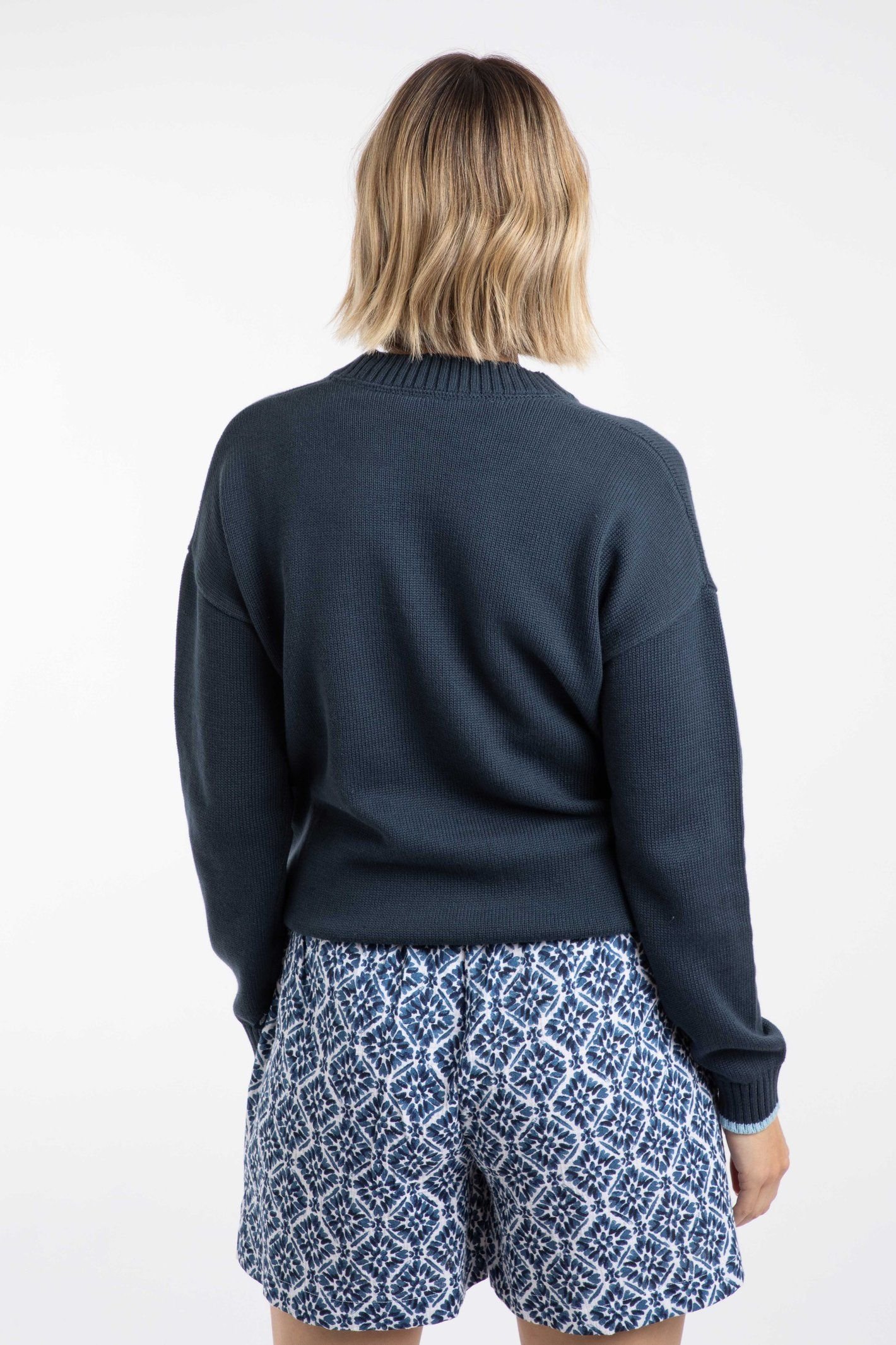 Weird Fish Weird Fish Women's Lauro Embroidered Crew Knit Jumper in Navy - 3