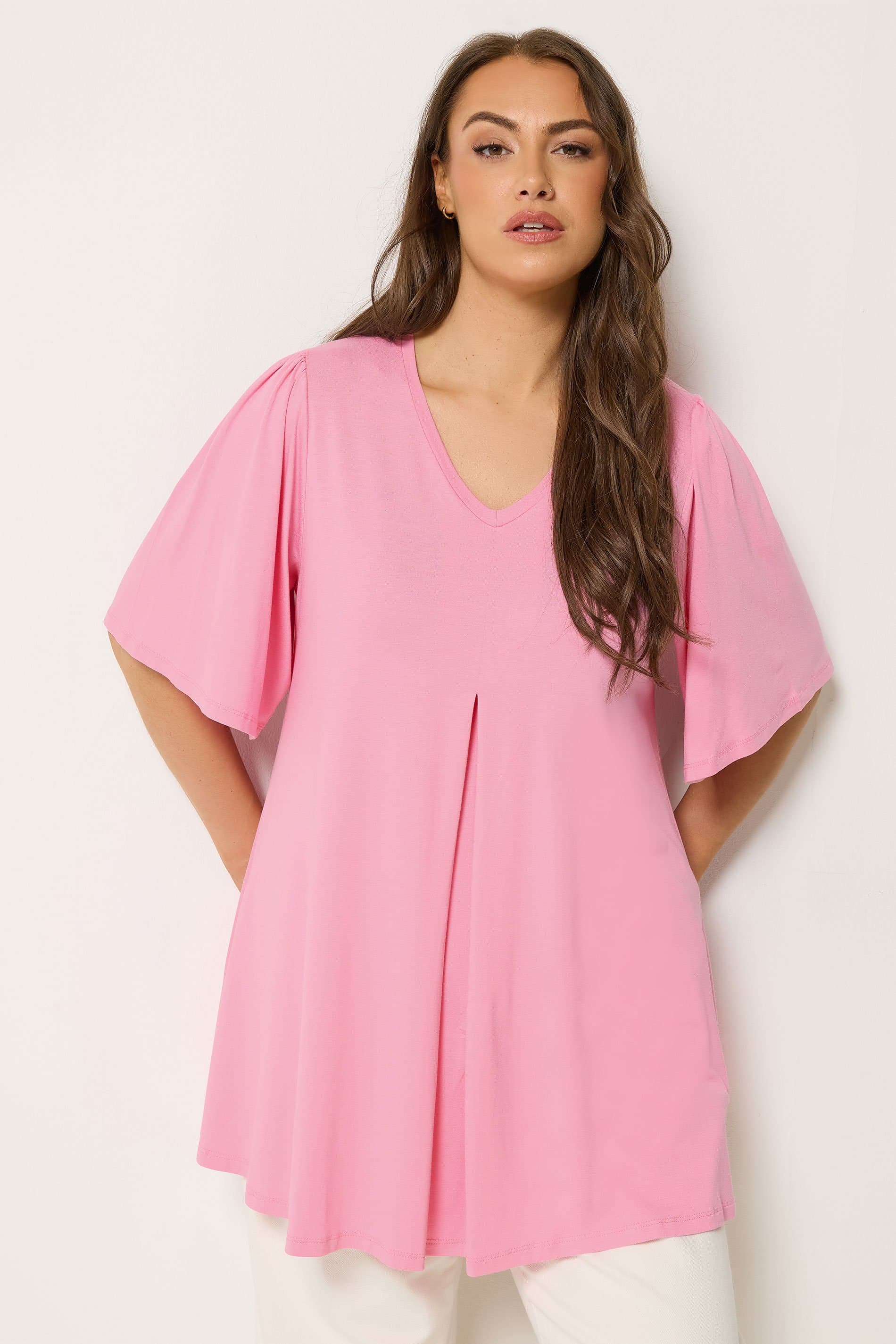 Yours Plus Size Pink Pleat Front Swing Top
