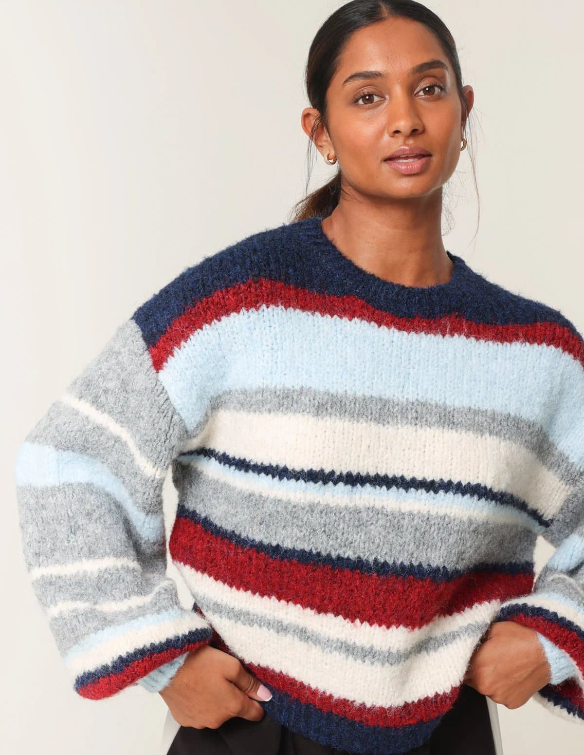 Blue Vanilla Colourful Block Horizontal Stripes Jumper