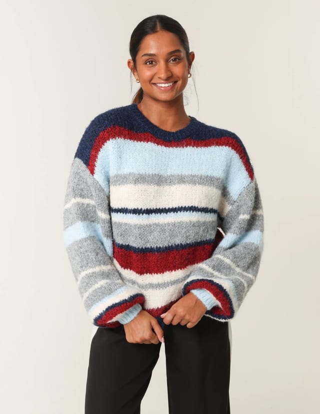 Blue Vanilla Colourful Block Horizontal Stripes Jumper - 3