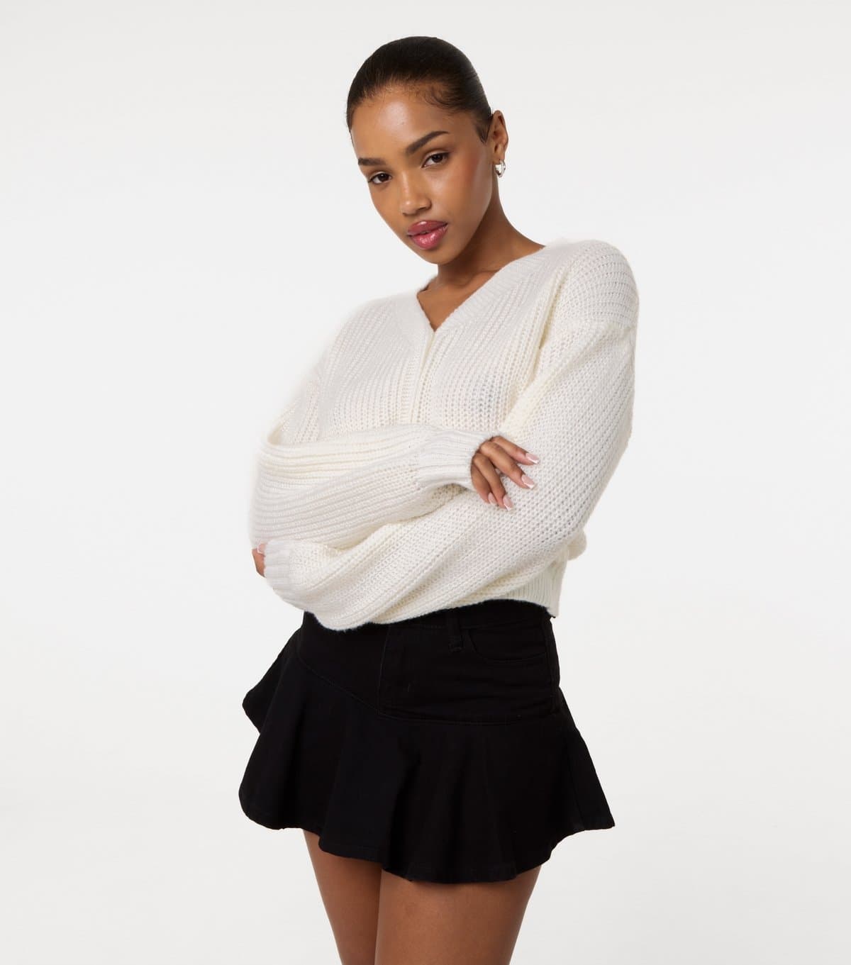 Pink Vanilla Pink Vanilla Off White Cropped Button Up Cardigan