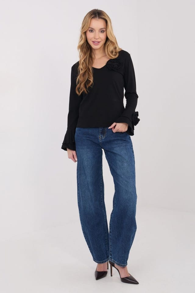 Love Lace Love Lace Women's Elegant Cotton V Neck Bell Sleeve Blouse Style 223348 in Black - 2