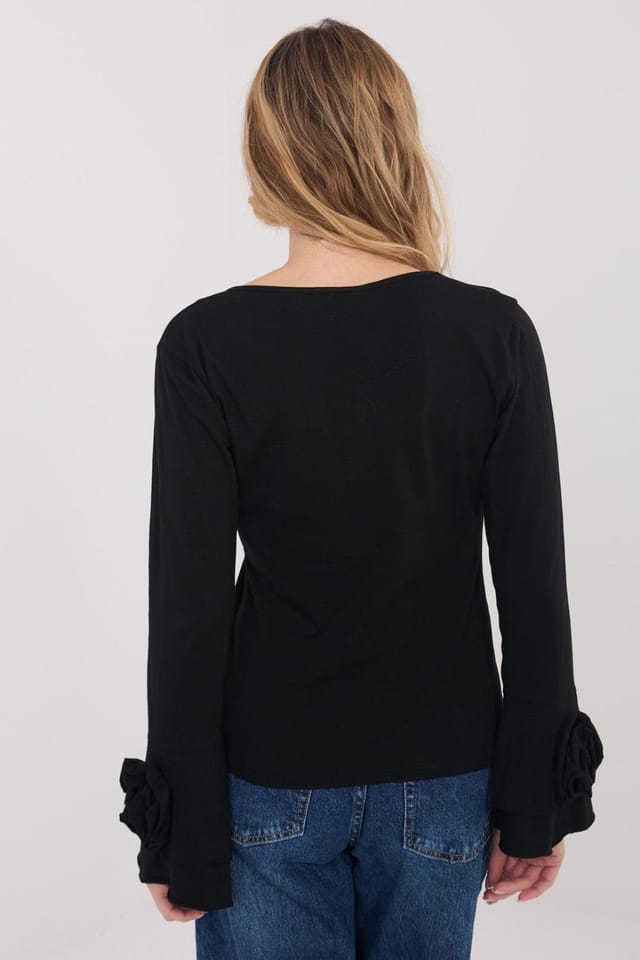 Love Lace Love Lace Women's Elegant Cotton V Neck Bell Sleeve Blouse Style 223348 in Black - 3