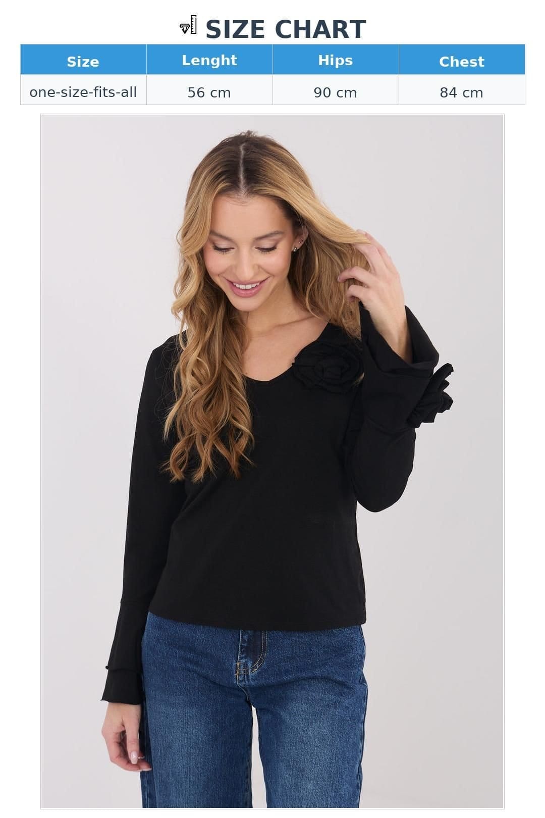 Love Lace Love Lace Women's Elegant Cotton V Neck Bell Sleeve Blouse Style 223348 in Black - 4