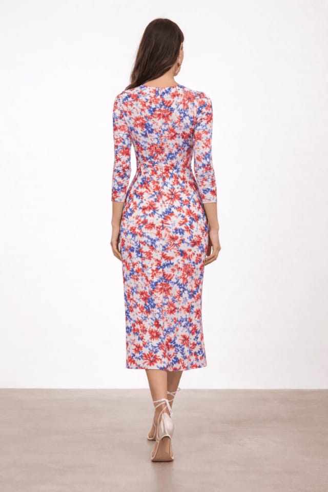 Style Cheat Style Cheat Women's Floral Wrap Midi Dress with V-Neck in Blue - 2
