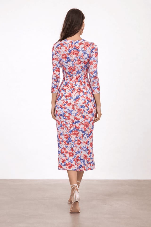 Style Cheat Style Cheat Women's Floral Wrap Midi Dress with V-Neck in Blue - 3
