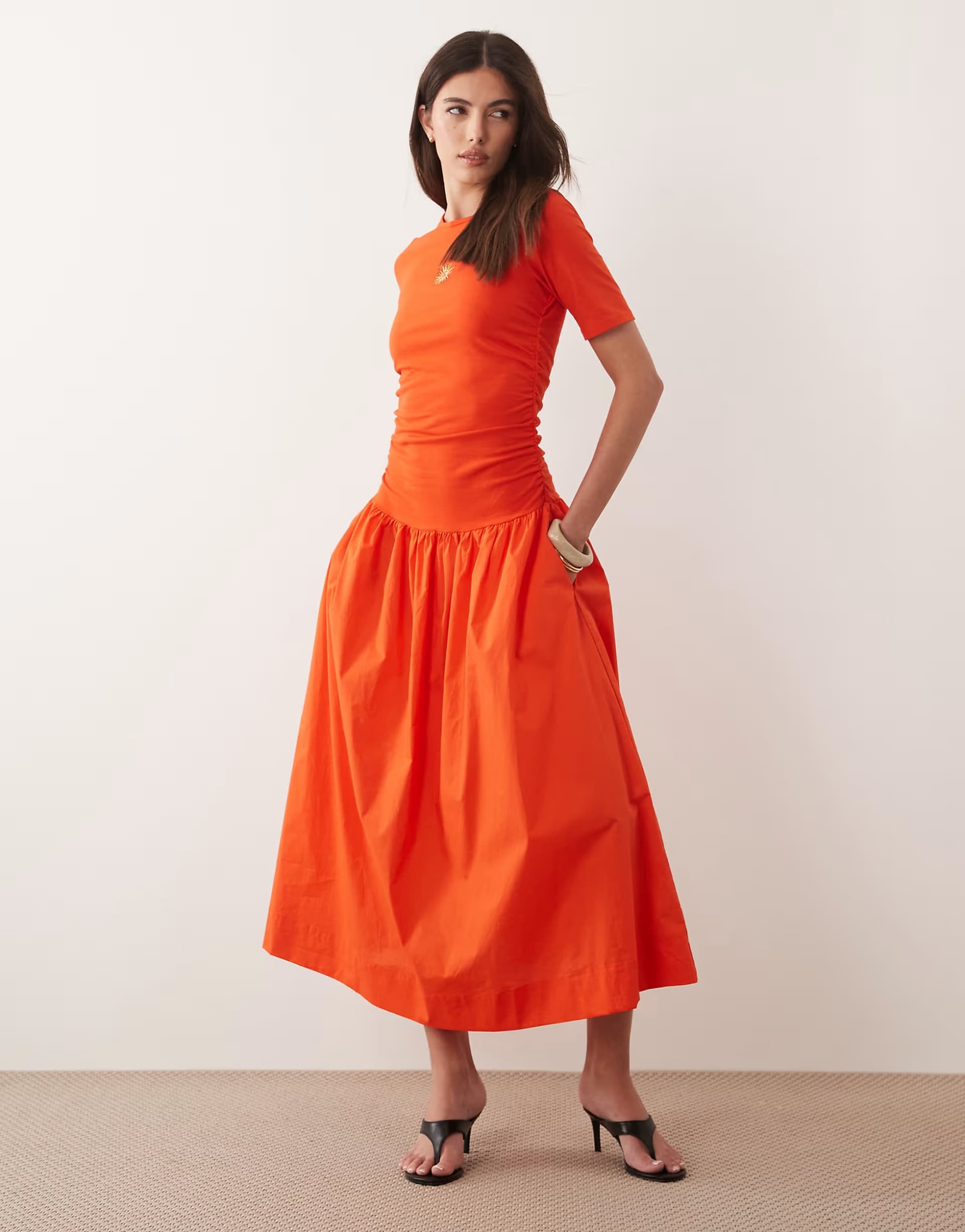 ASOS Never Fully Dressed Grace cotton t shirt drop waist maxi dress dress in red