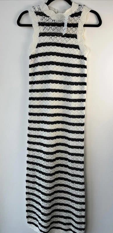 New Look New look - crochet stripped long dress - size uk 8 - white/ black