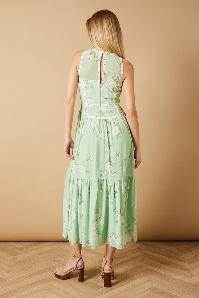 Oasis Oasis Women's Printed Stud Embellished Trim Maxi Dress in Green - 3
