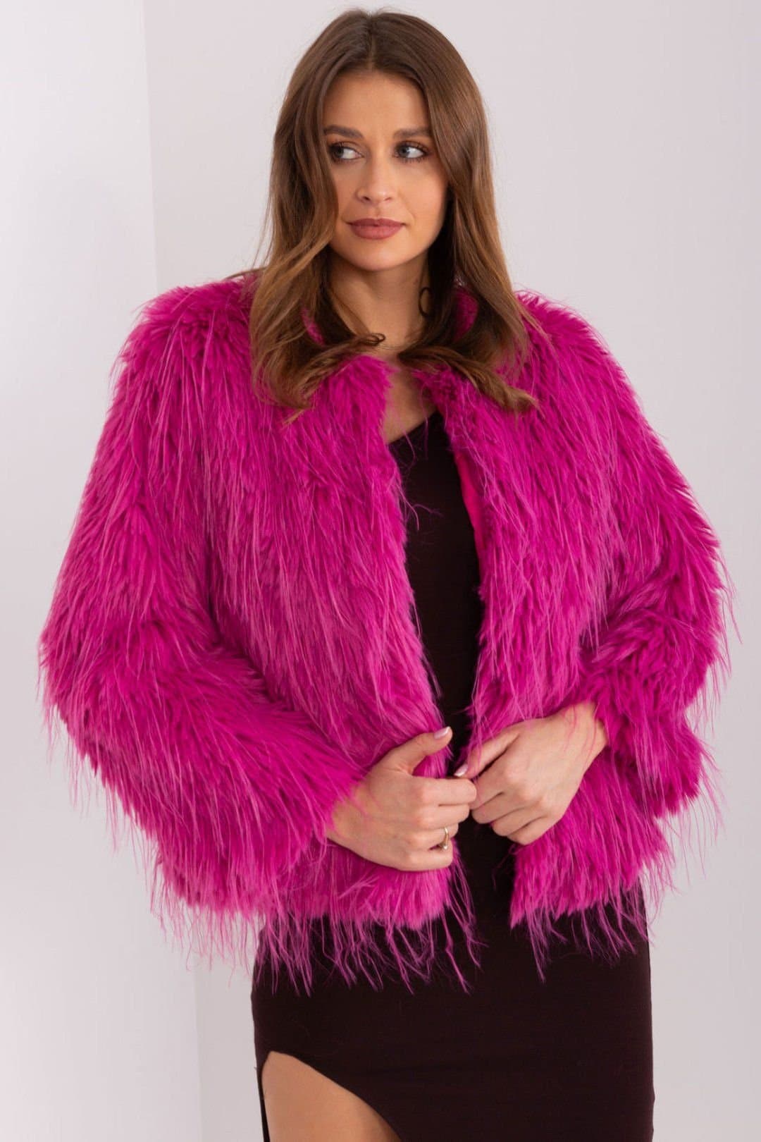 Love Lace Love Lace Women's Elegant Faux Fur Trim Transitional Jacket in Pink