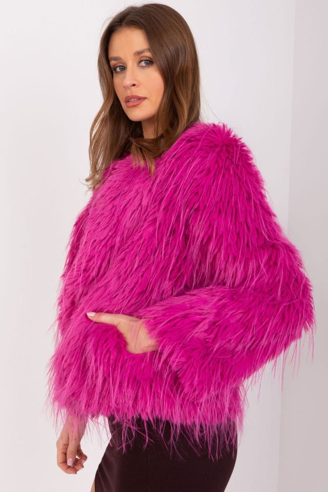 Love Lace Love Lace Women's Elegant Faux Fur Trim Transitional Jacket in Pink - 3