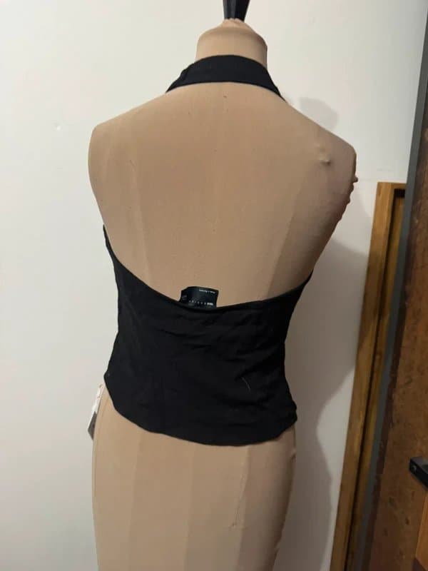 ASOS Design black linen like halter neck vest top blouse wrap side tie size 10