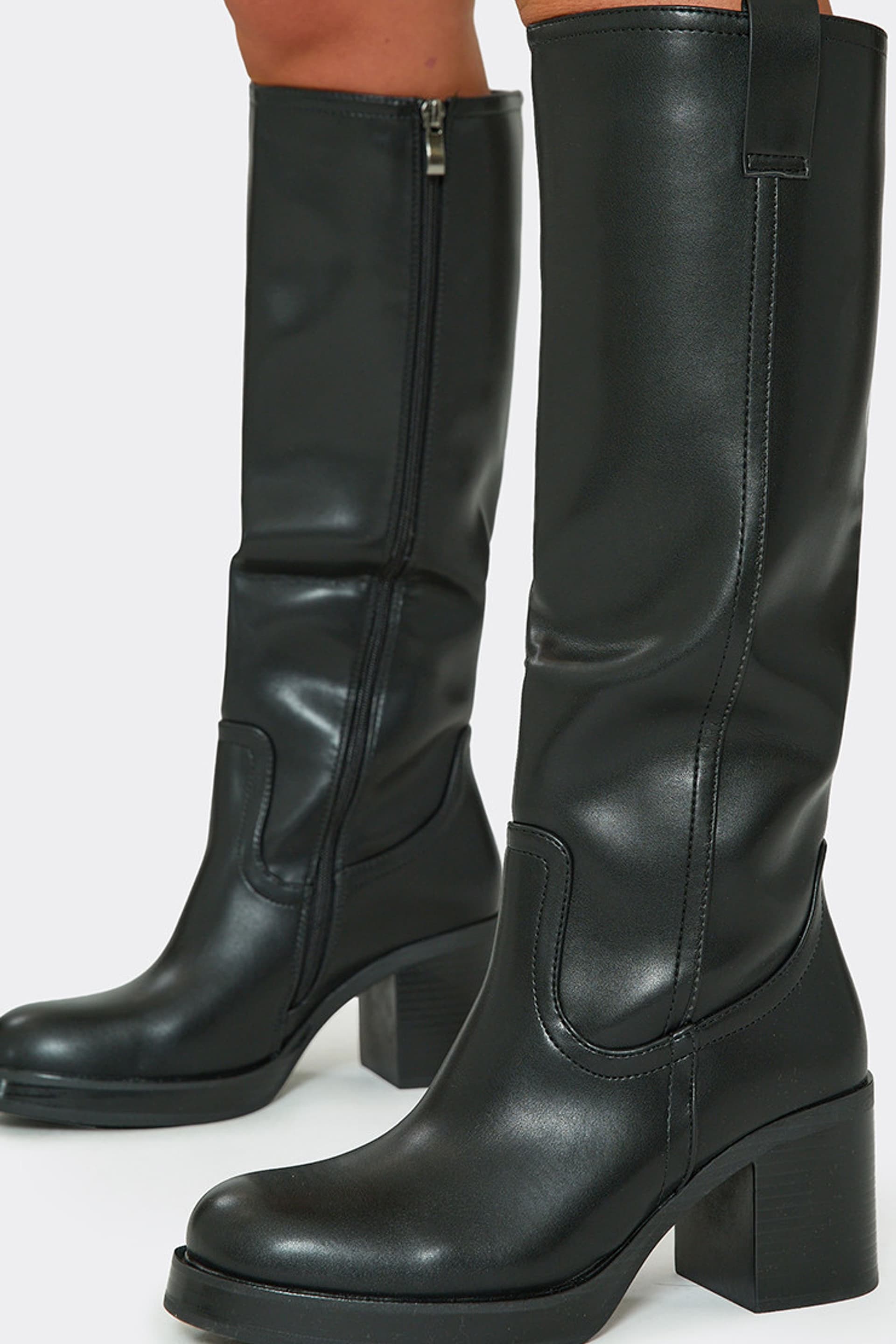 EGO EGO Women's Knee High Faux Leather Block Heel Boots in Black