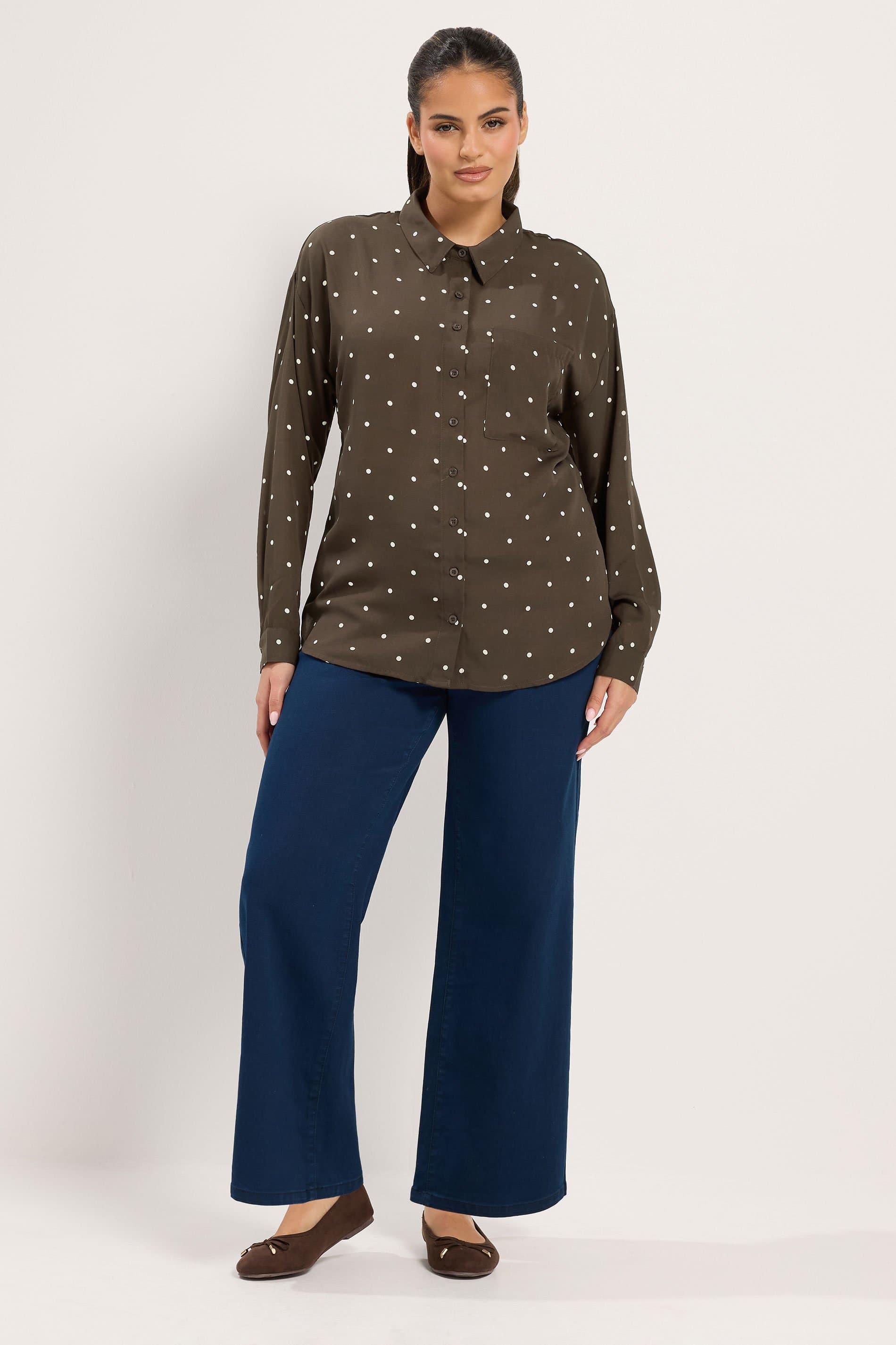 Yours Plus Size Brown Polka Dot Shirt