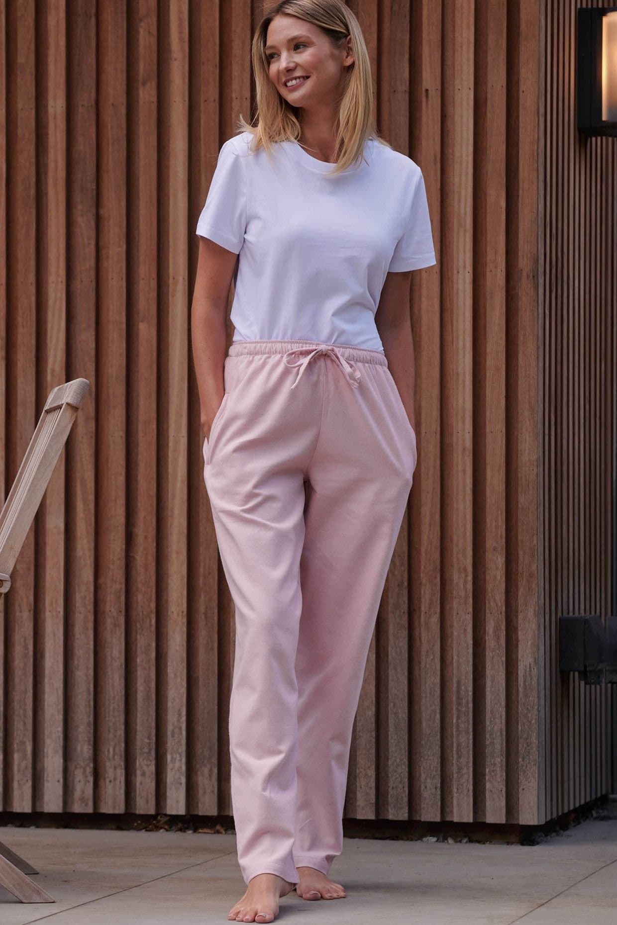 British Boxers British Boxers Women's Powder Pink 'Herringbone' Brushed Cotton Pyjama Trousers in Light Pink
