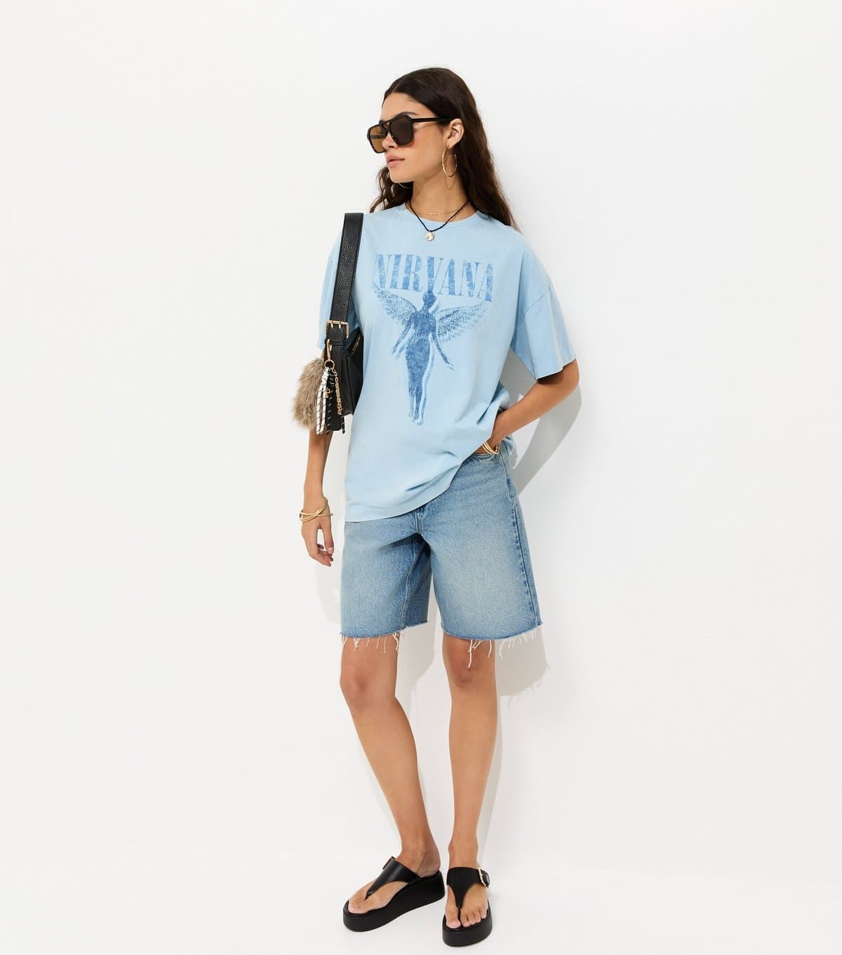 New Look Women's Light Blue Cotton Nirvana Angel Oversized T-Shirt New Look