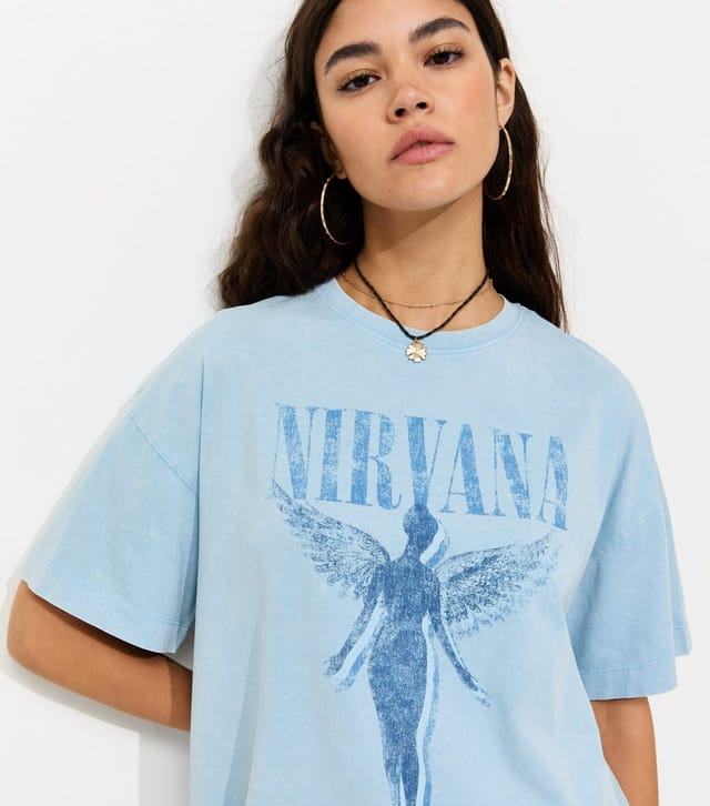 New Look Women's Light Blue Cotton Nirvana Angel Oversized T-Shirt New Look - 2