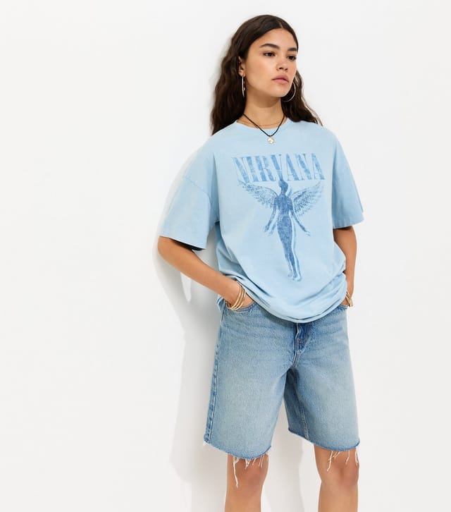 New Look Women's Light Blue Cotton Nirvana Angel Oversized T-Shirt New Look - 3