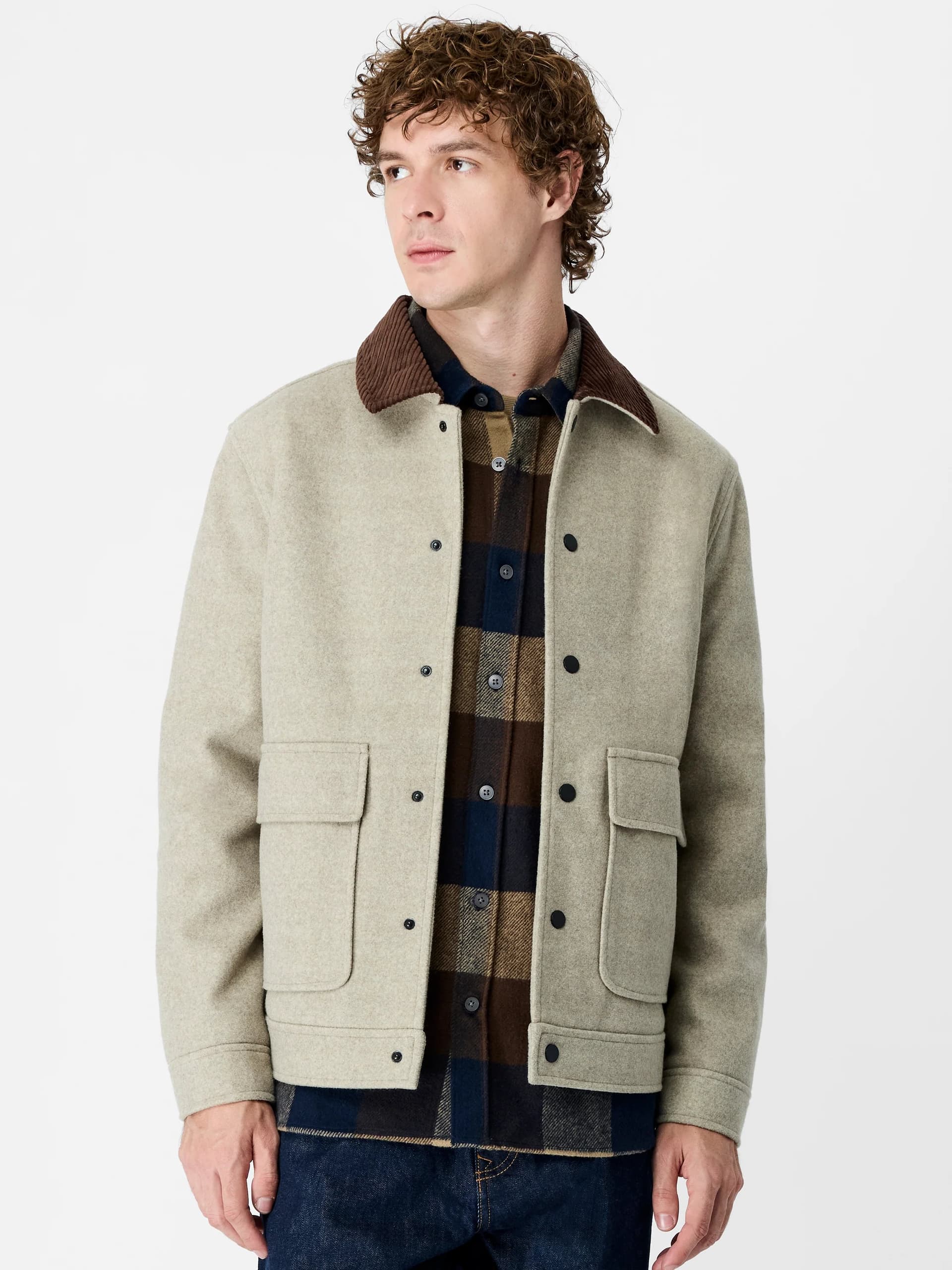 French Connection Taupe Corduroy Collar Jacket Ecru/Taupe Melange