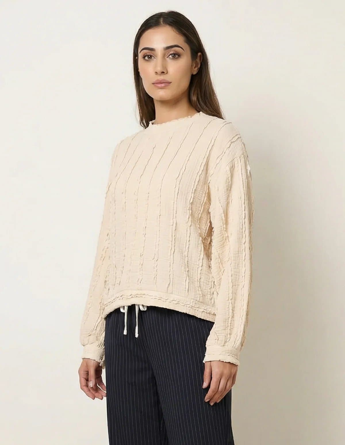 Blue Vanilla Blue Vanilla Beige Ruffle Detailed Sleeve Top