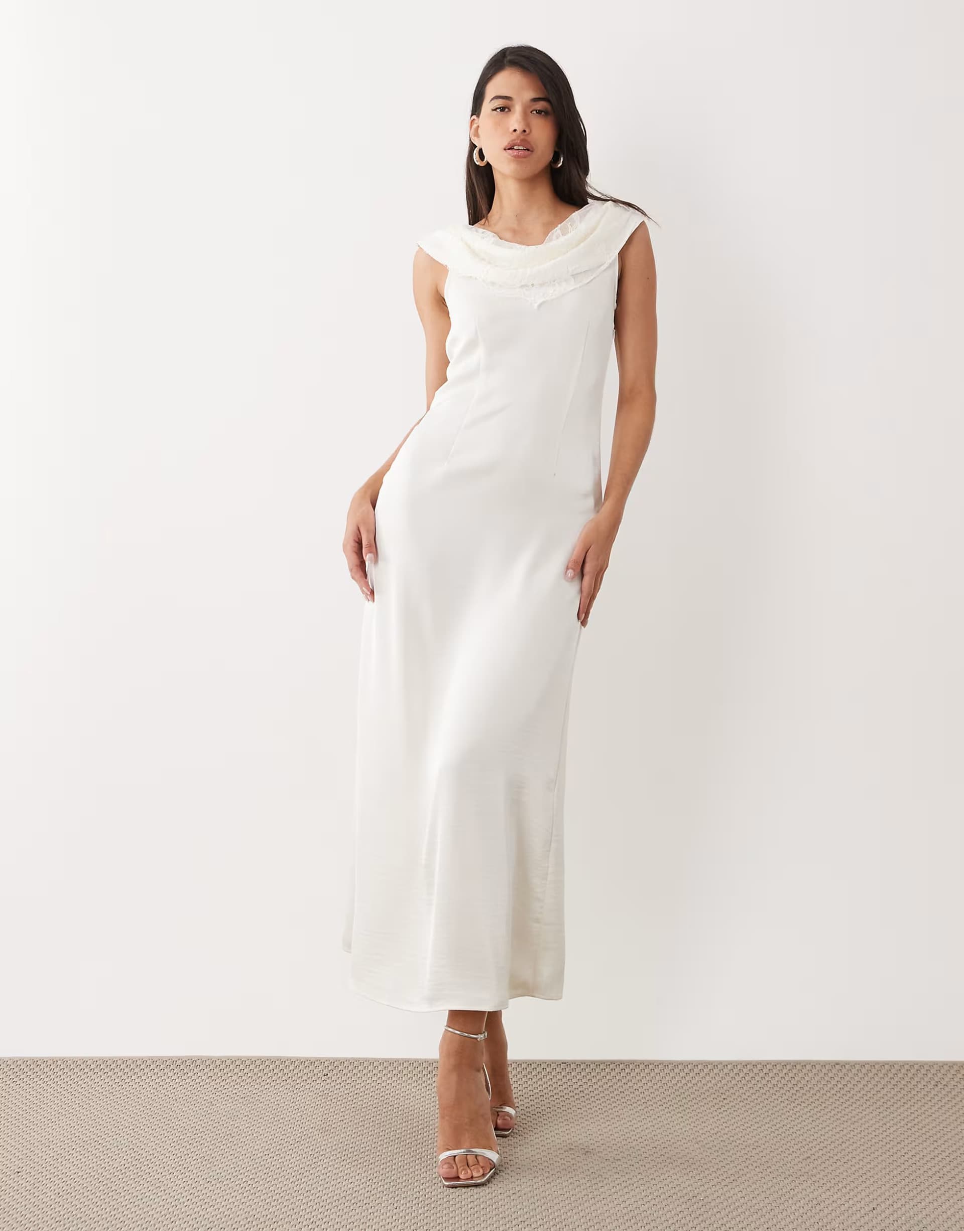 ASOS Vero Moda sleeveless satin maxi dress with lace detail in champagne