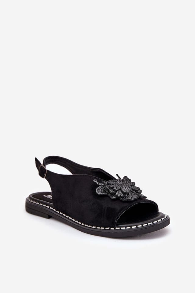 Love Lace Love Lace Women's Jezzi Suede Flat Sandals with Decorative Front Buckle Comfort in Black - 2