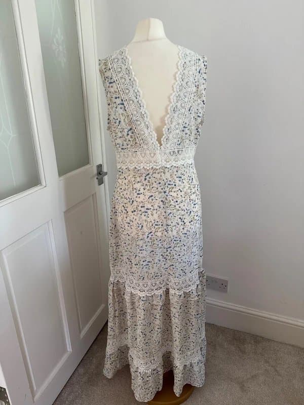 Eilly Bazar EillyBazar White Blue Floral Lace Maxi Dress Boho Cottagecore Size M