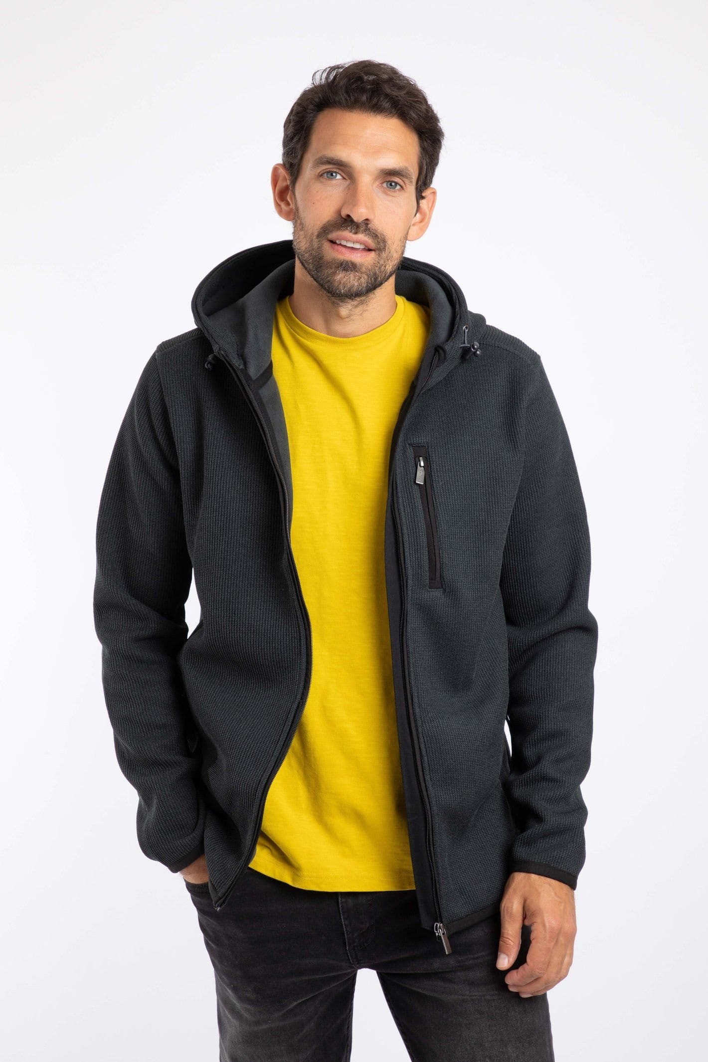 Weird Fish Weird Fish Men's Lockie Full Zip Bonded Fleece Hoodie in Jet Black - 4