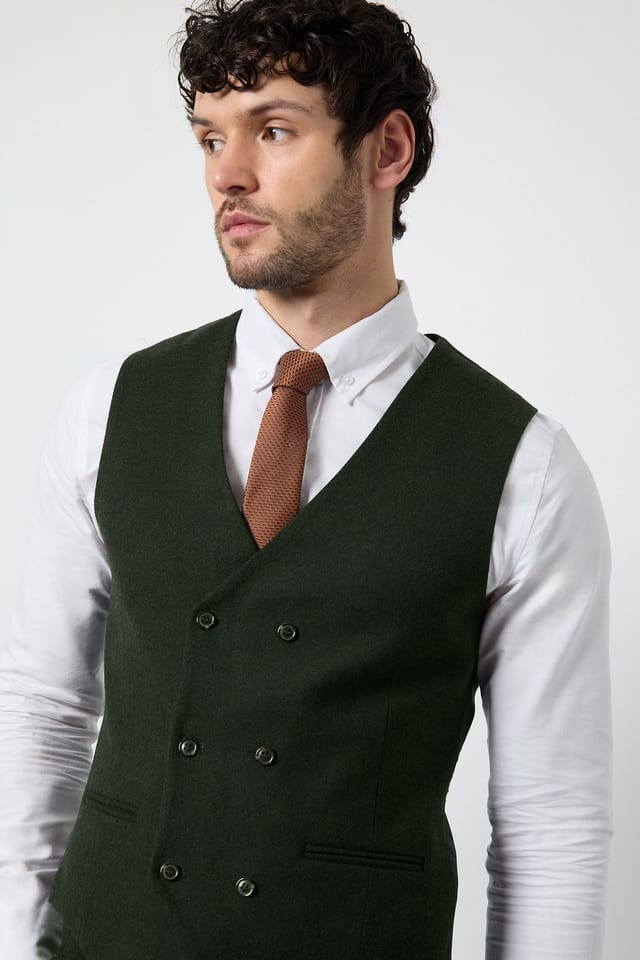 Burton Burton Men's Dark Green Tweed Look Waiscoat - 2