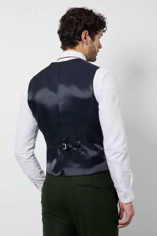 Burton Burton Men's Dark Green Tweed Look Waiscoat - 3