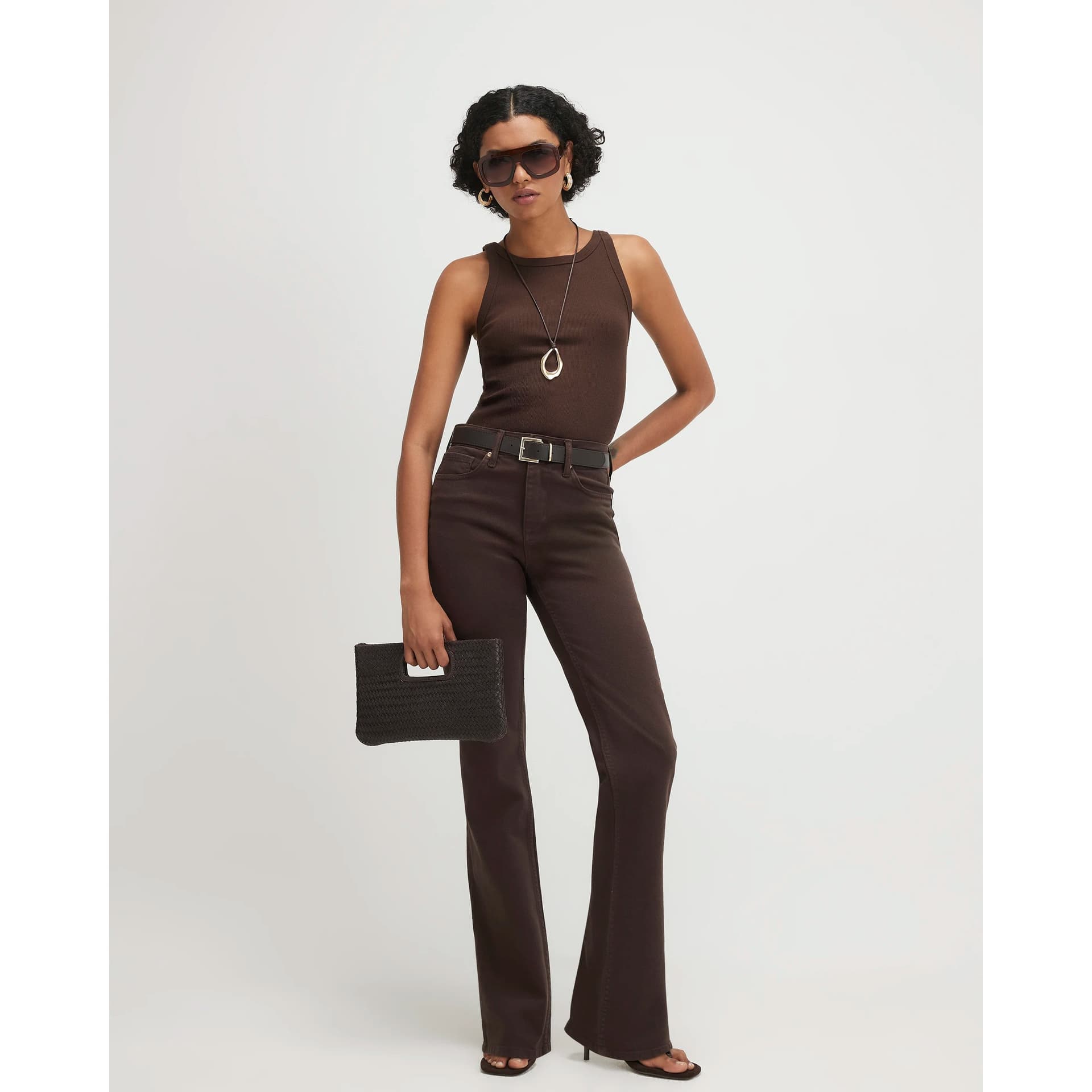 River Island River Island Womens Brown Belted High Waisted Straight Leg Jeans