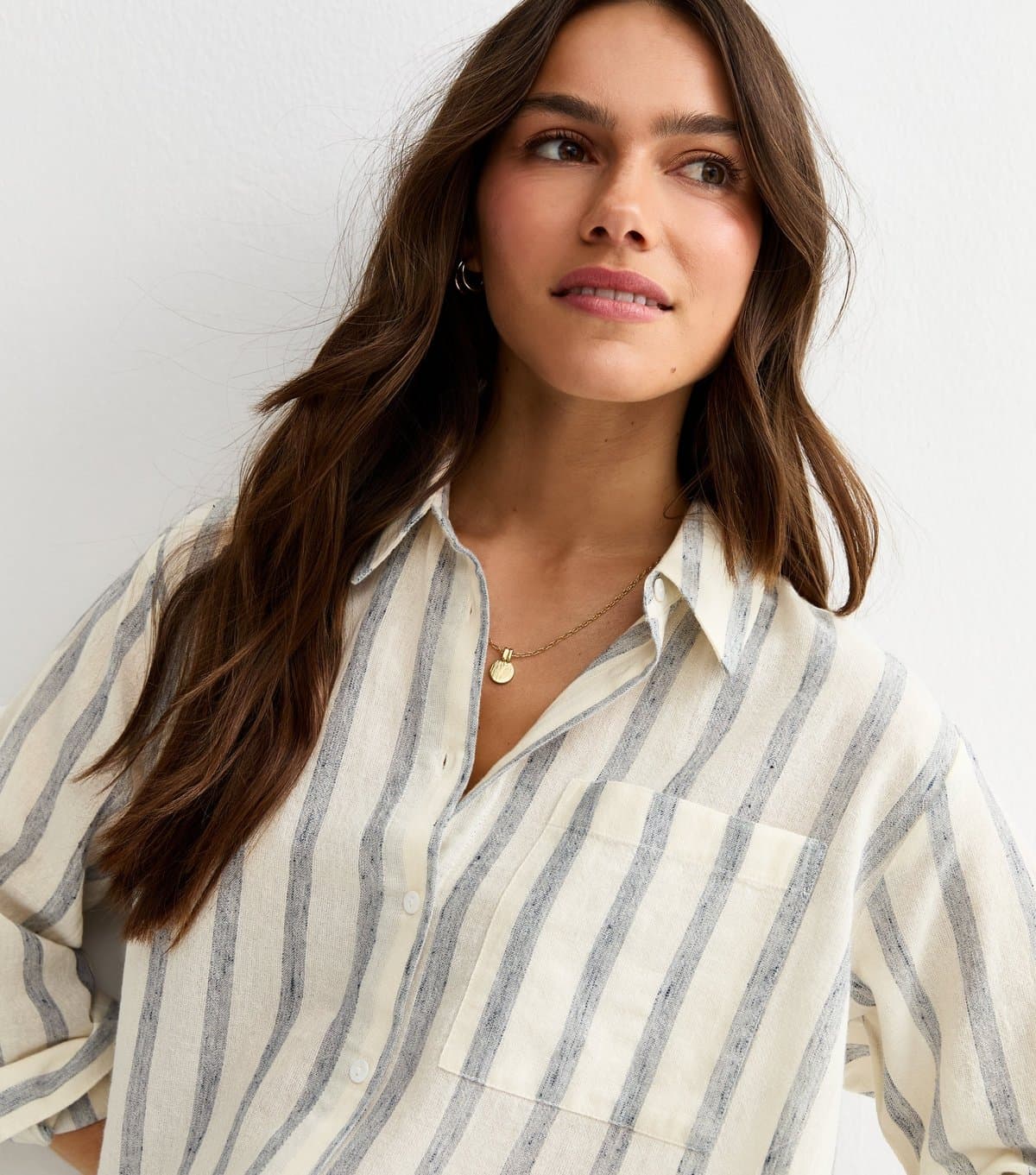 New Look Women's Petite Blue Striped Long Sleeve Shirt New Look