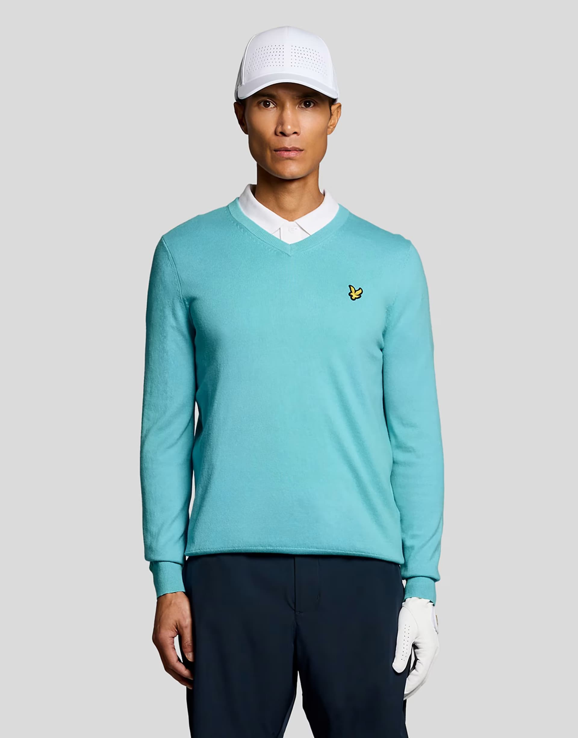 ASOS Lyle & Scott Mid knits golf v neck pullover in 661 aquamarine blue