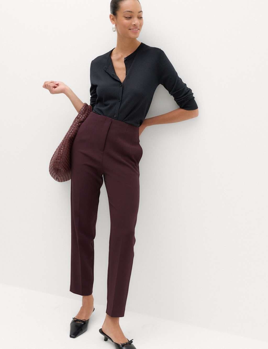Marks & Spencer M&S Tapered Ankle Grazer Trousers Raisin