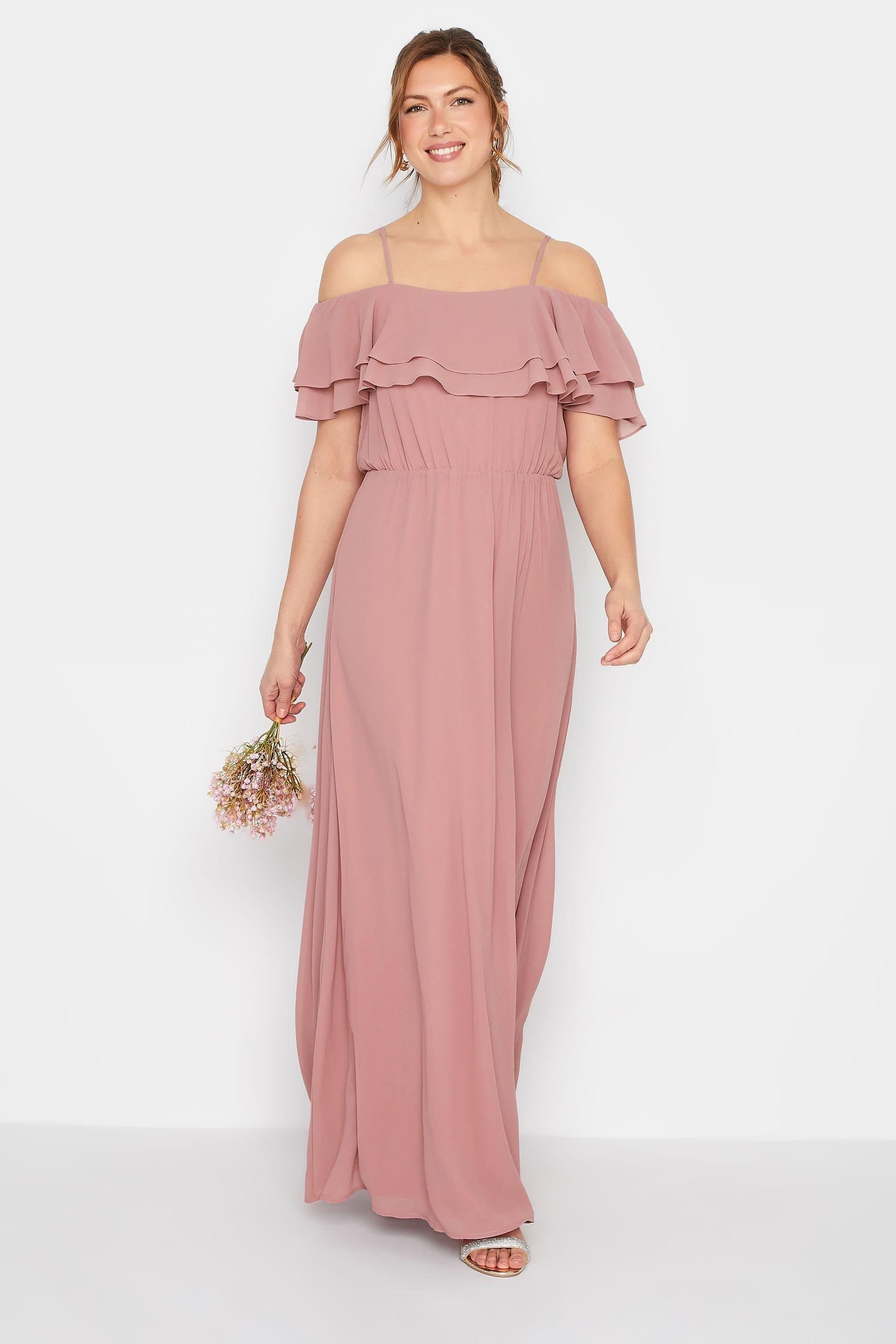 Long Tall Sally Long Tall Sally Women's Tall Ruffle Front Maxi Dress in Pink