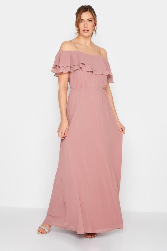 Long Tall Sally Long Tall Sally Women's Tall Ruffle Front Maxi Dress in Pink - 3