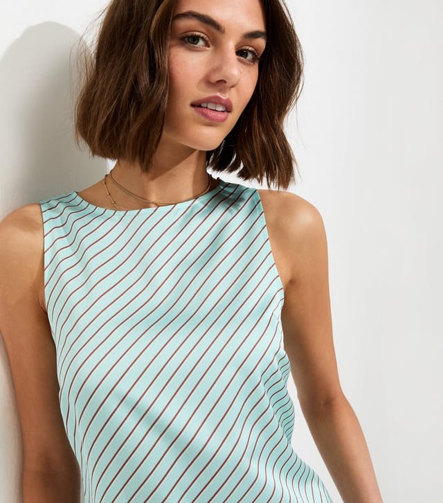 New Look Women's Blue Satin Striped Asymmetric Lace Hem Midi Dress New Look - 2