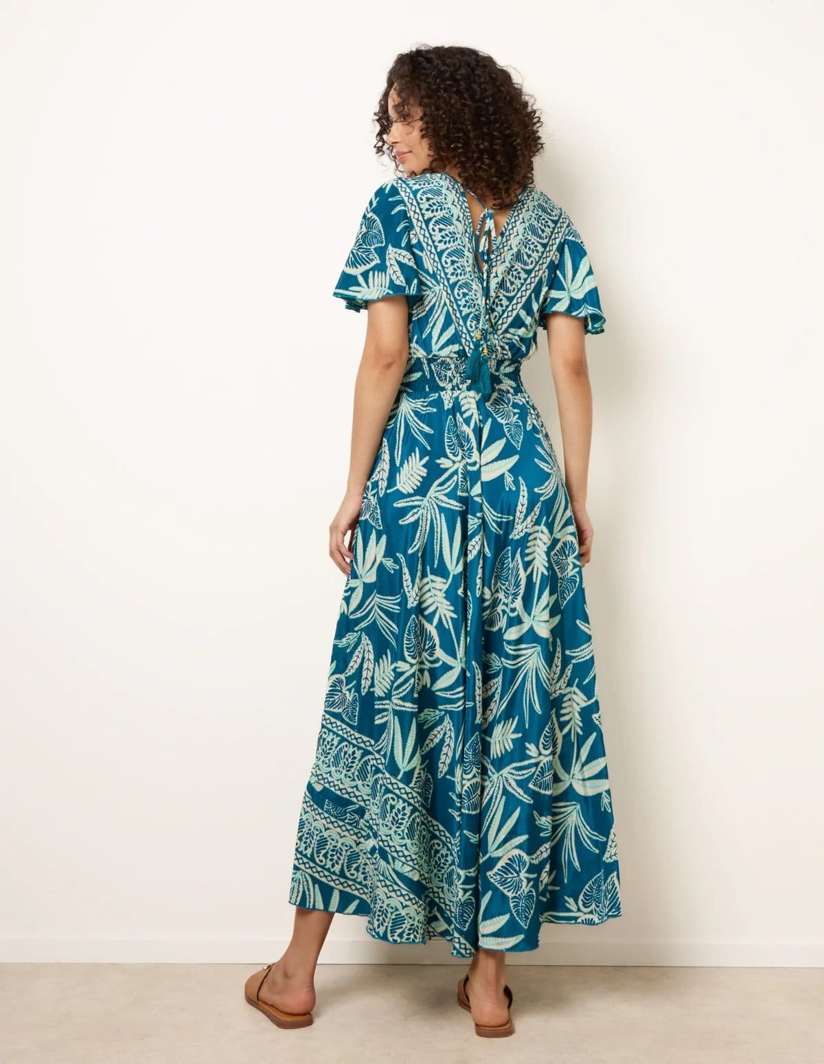Blue Vanilla Wrap Over Angel Sleeve Shirred Maxi Dress - 4