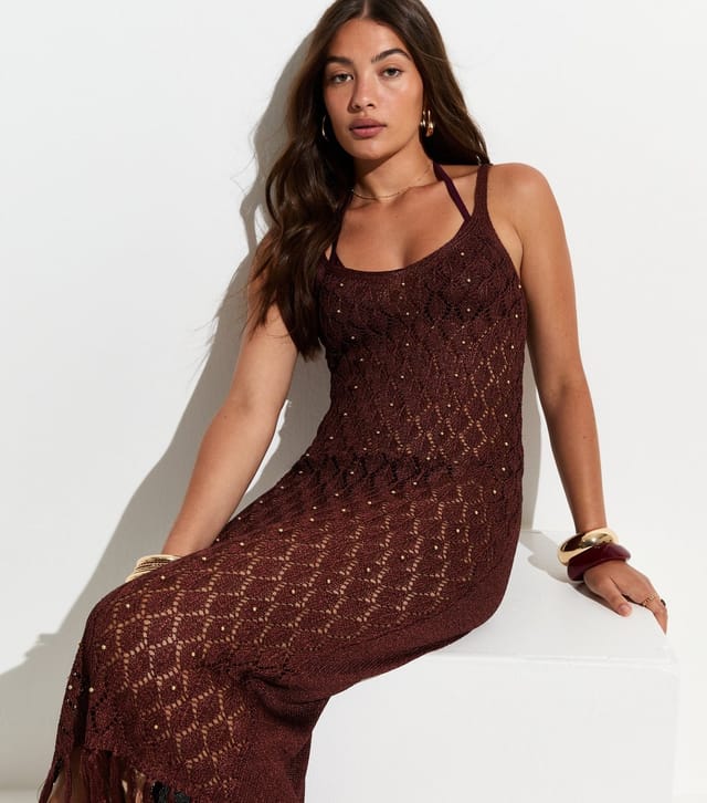 New Look Women's Brown Bead Crochet Tassle Maxi Beach Dress New Look - 3