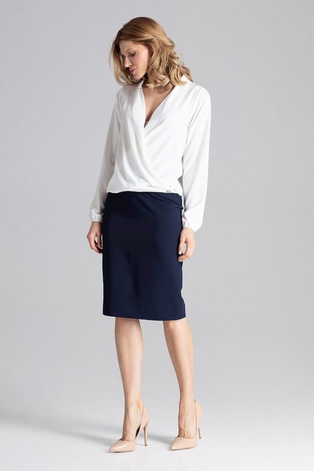 Love Lace Love Lace Women's Elegant Envelope Neck Blouse with Elastic Cuffs Style 129766 in White - 2
